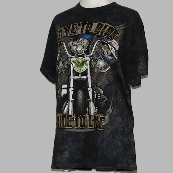 Popeye Live to Ride, Ride to Live Motorcycle Men's Tie Dye T-Shirt Size M (C330) - Picture 4 of 6